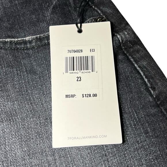 NWT 7‎ For All Mankind Black Distressed Denim Monroe Raw Cut Off Shorts Size 23 - Picture 4 of 8